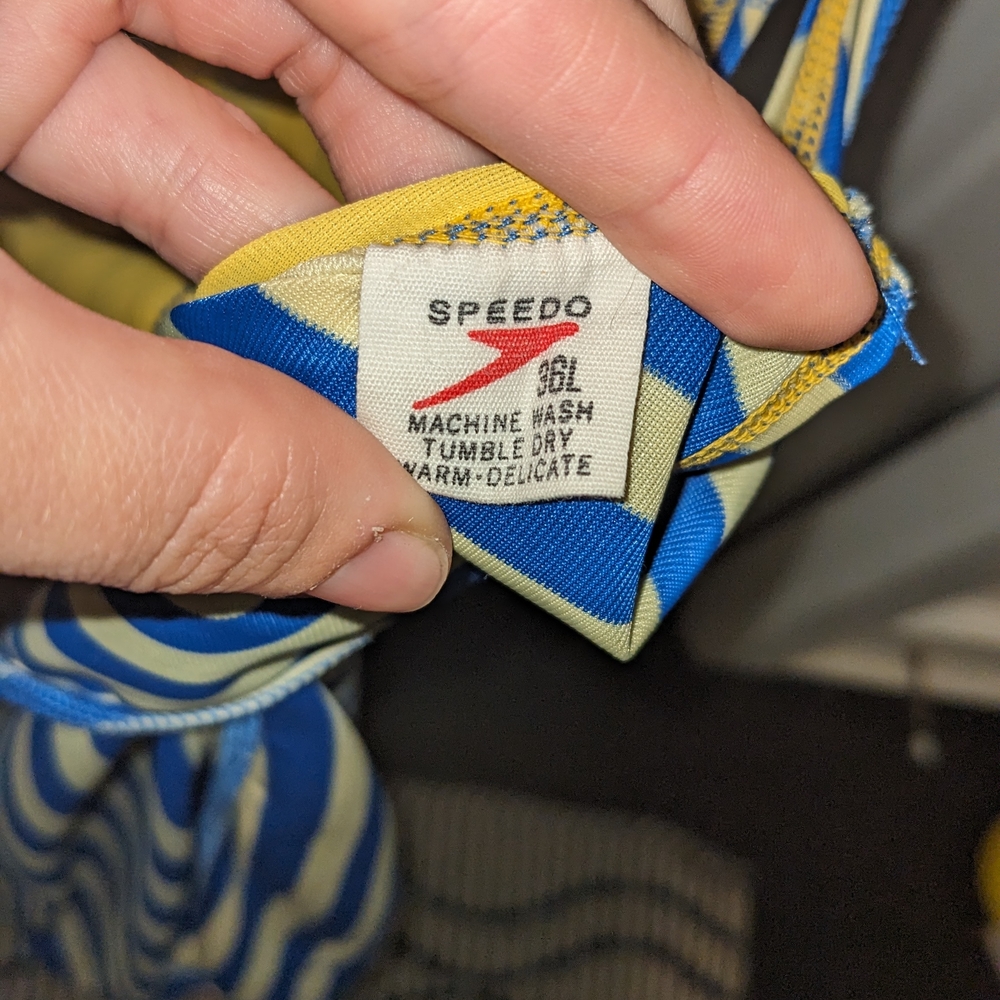 Blue and Yellow Striped Vintage Speedo Swimsuit - Picture 7 of 7